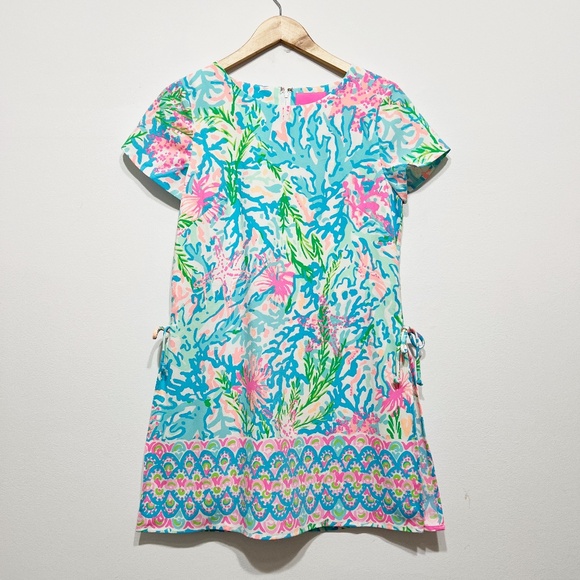 NEW Lilly Pulitzer Blanca Stretch Romper Mini Dress Coral Bay Engineered Print 8 - Picture 1 of 4